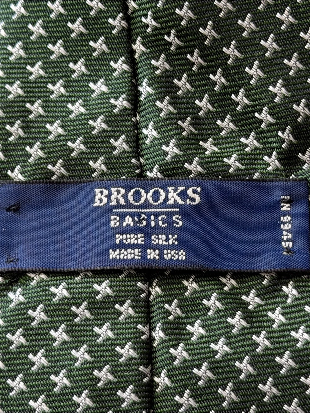 Brooks Dark Green Silk Tie with Small White Cross Motif